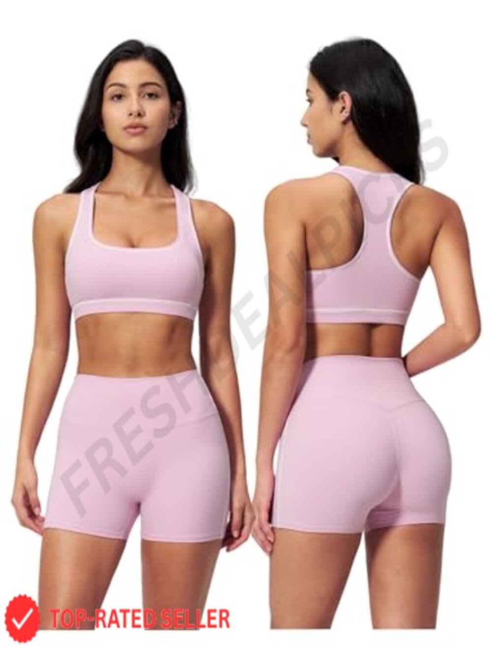Women 2 Piece Workout Set Racerback Sports Bra & Biker Shorts